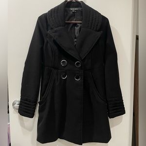 Black Peacoat Winter Coat Double Breasted Buttons Size Medium